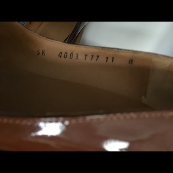Patent leather pumps.